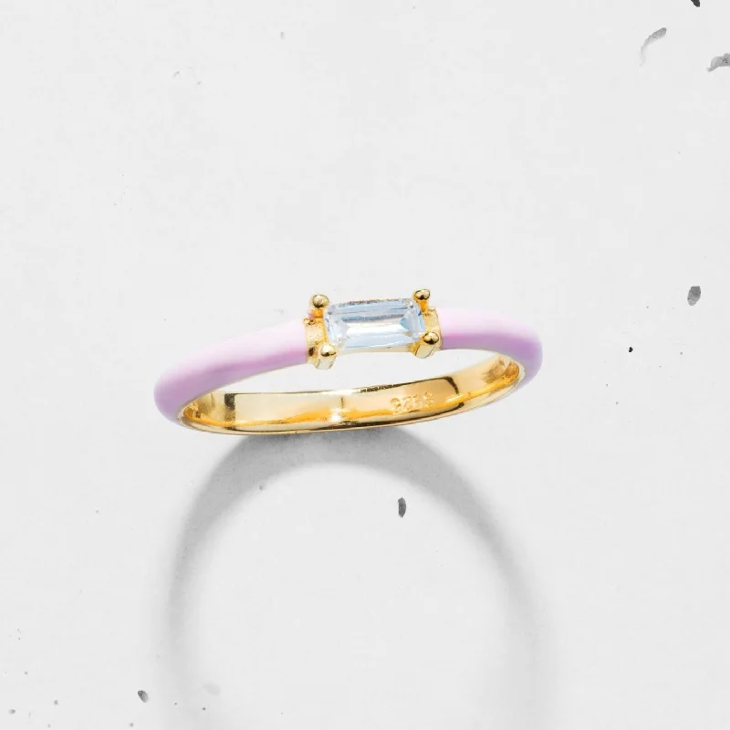 delicate thin band ladies ring-Enamel Side Baguette Ring