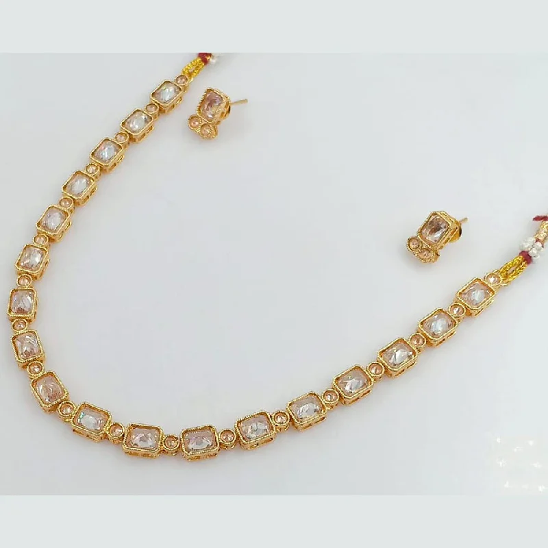 star charm ladies necklace-Rani Sati Jewels Gold Plated Crystal Stone Necklace Set