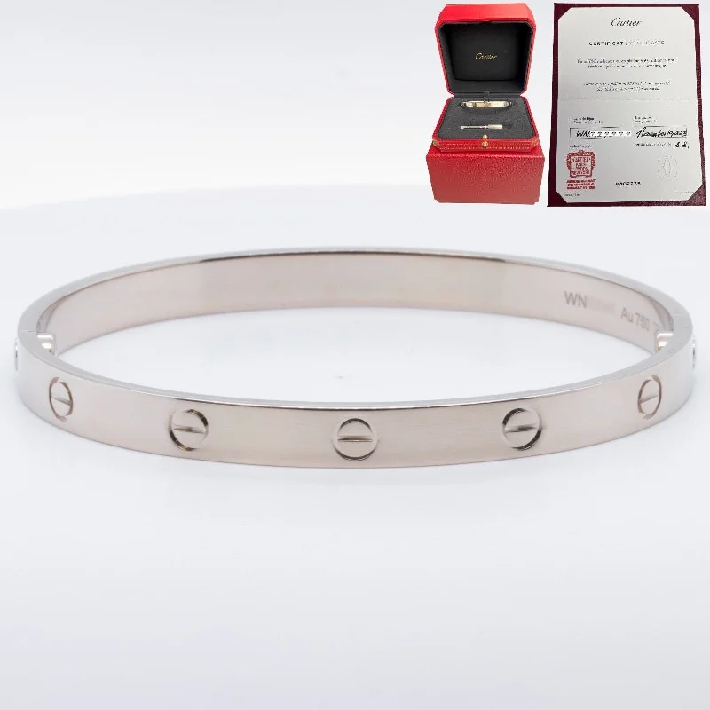 double-layer ladies bracelets & bangles-2024 NEW STYLE Cartier Love 18k White Gold Bangle Bracelet Size 19 BOX & CERT