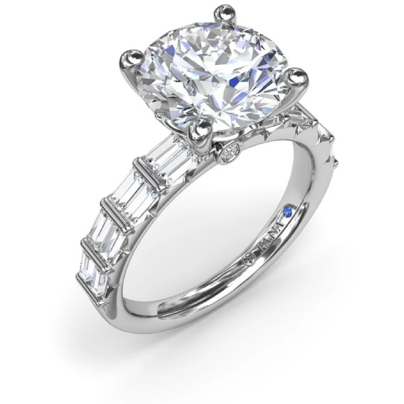 cushion-cut ladies engagement rings-Fana 14K White Gold Double Baguette Row Diamond Engagement Ring