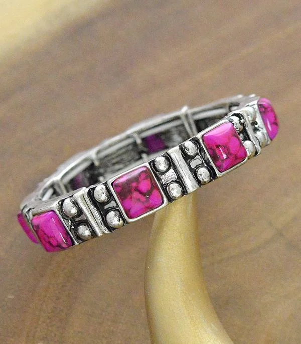 custom engraving ladies bracelets & bangles-Hot Pink & Silver Stretch Bracelet