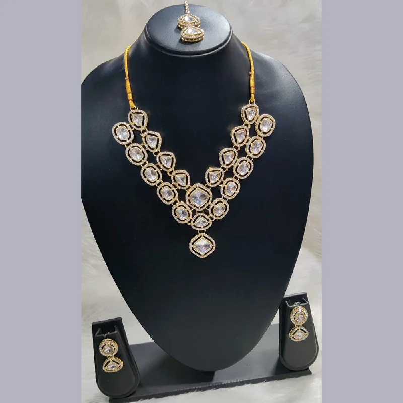 onyx stone pendant ladies necklace-Pooja Bangles Gold Plated Crystal Stone Necklace Set