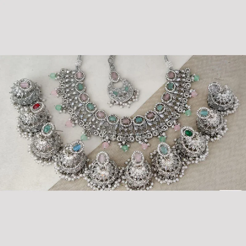 romantic love ladies necklace-Rani Sati Jewels Silver Plated Crystal Stone And Beads Necklace Set