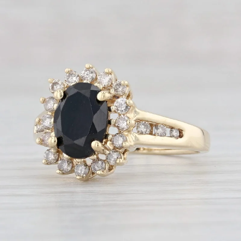 trillion-cut ladies engagement rings-Oval Black Stone Halo Ring 14k Yellow Gold Size 5.5 Engagement