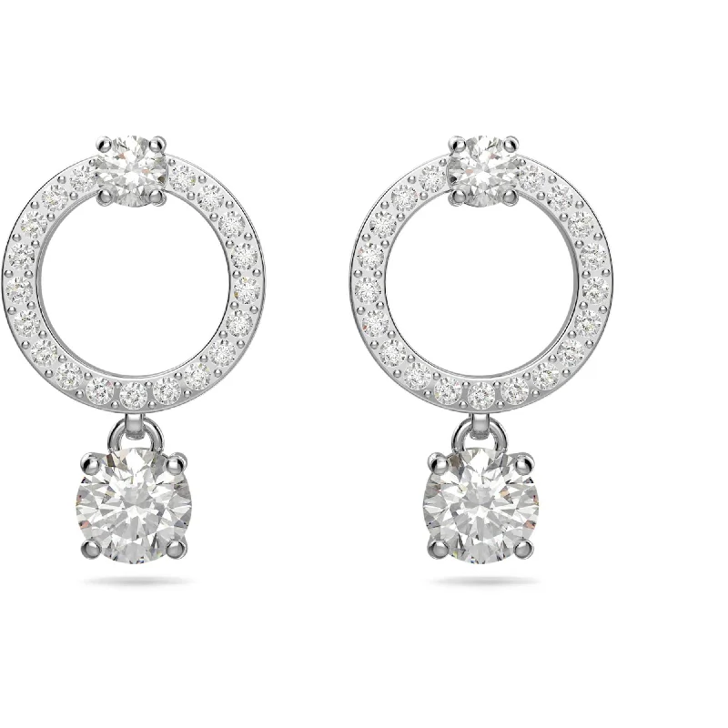 infinity symbol ladies earrings-Swarovski Women's Hoop Earrings - Constella Round Crystal Rhodium Plated 5563278