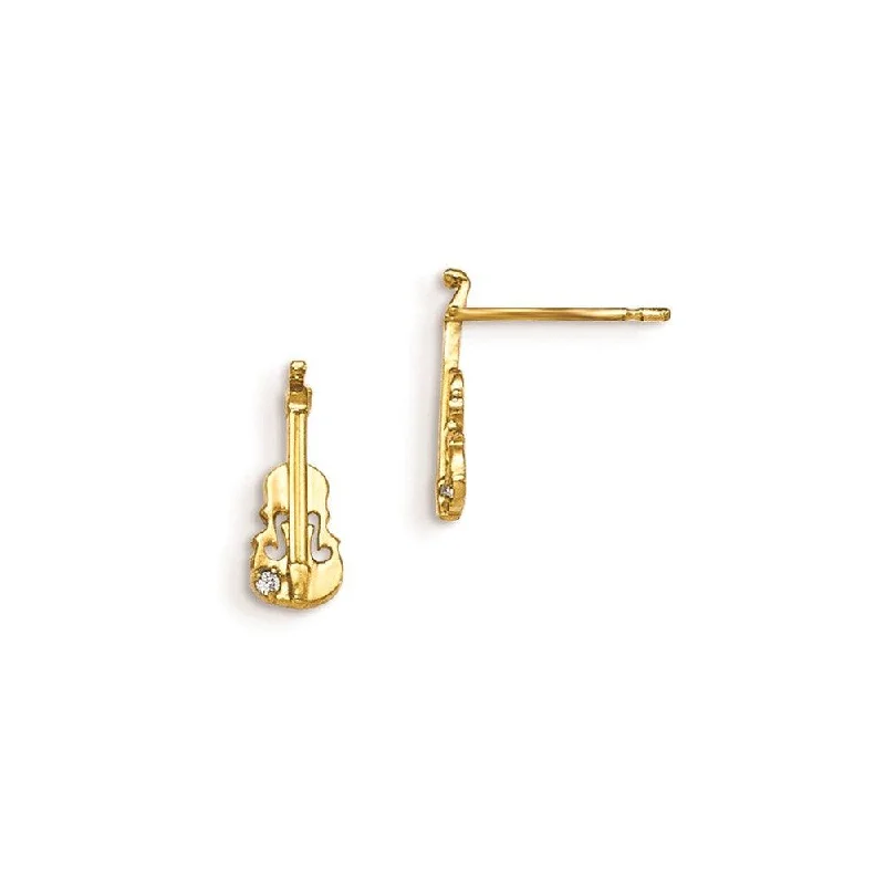 modern bar ladies earrings-Madi K Kid's 14k  CZ  Violin Post Earrings