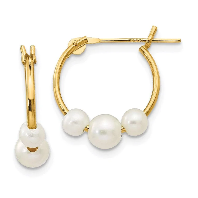 pearl ladies earrings-Madi K Kid's 14k  White Semi-round Freshwater Cultured 3 Pearl Hoop Earrings