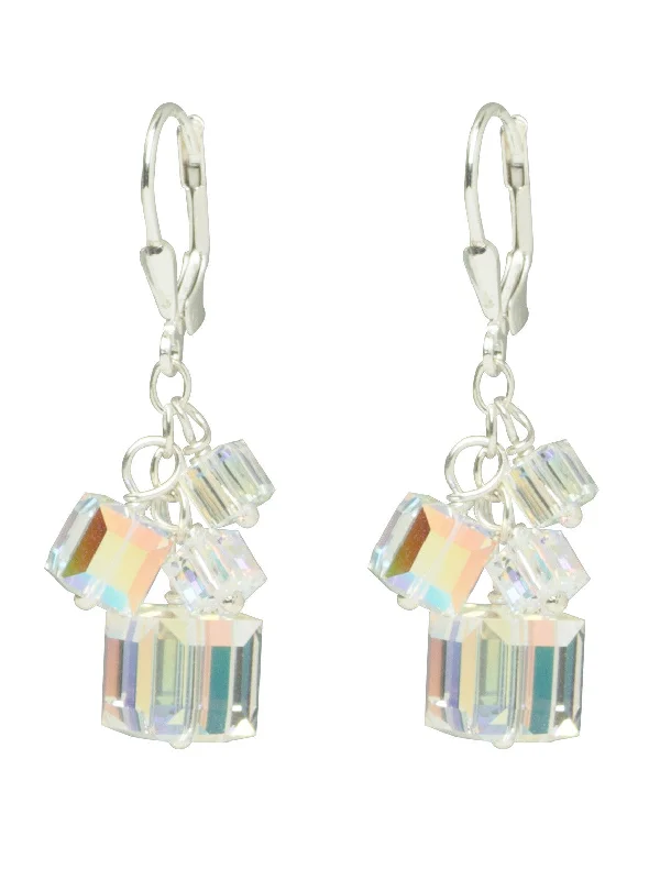 cluster gemstone ladies earrings-AB Swarovski Crystal Cube Earrings