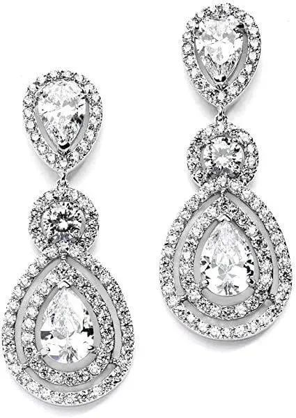 rose quartz ladies earrings-Maria Oval Cz Drop Earrings