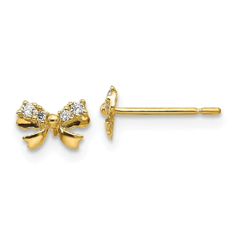 tribal ladies earrings-Madi K Kid's 14k  CZ  Bow Post Earrings