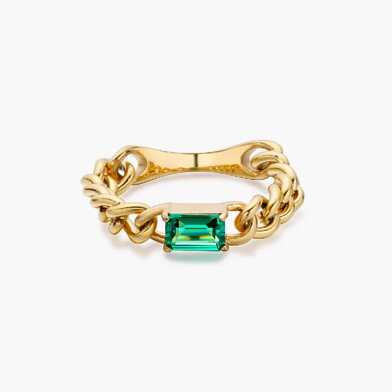 minimalist stacking ladies ring-Green Emerald-cut Chain Ring