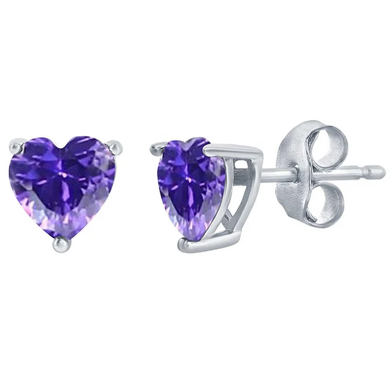 boho drop ladies earrings-Classic Women's Earrings - SS Amethyst "February" Heart Perciosa Crystal | D-8418