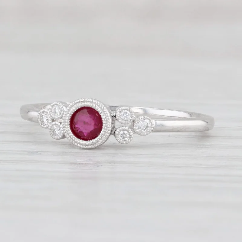 nature-inspired ladies engagement rings-New 0.29ctw Ruby Diamond Ring 14k White Gold Size 6.5 Engagement