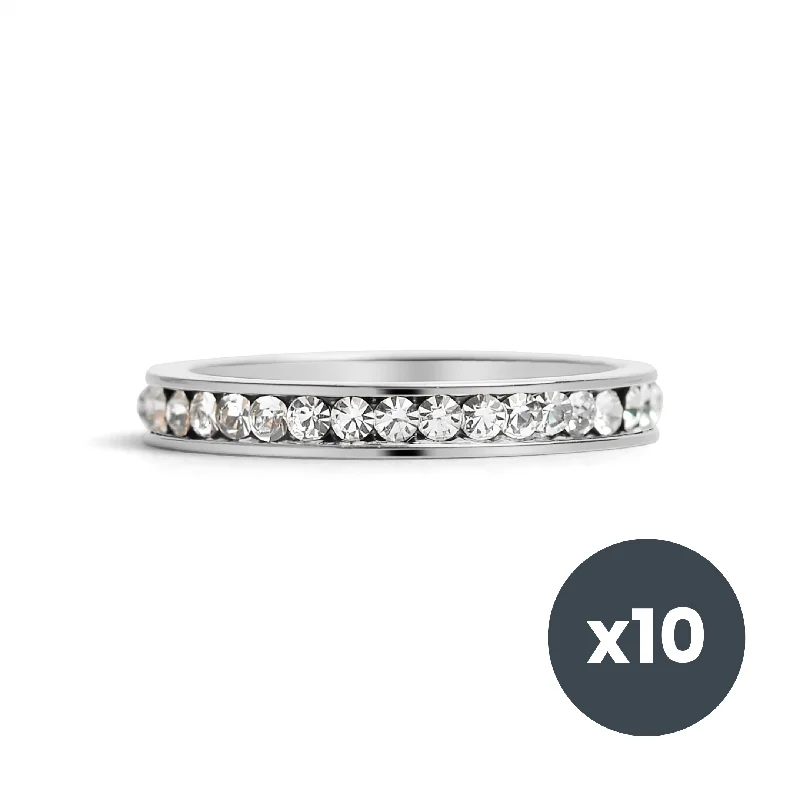 matching couple ladies ring-10 Pack - CZ Eternity Stainless Steel Ring - April/Diamond - Size 3 / ETR1000