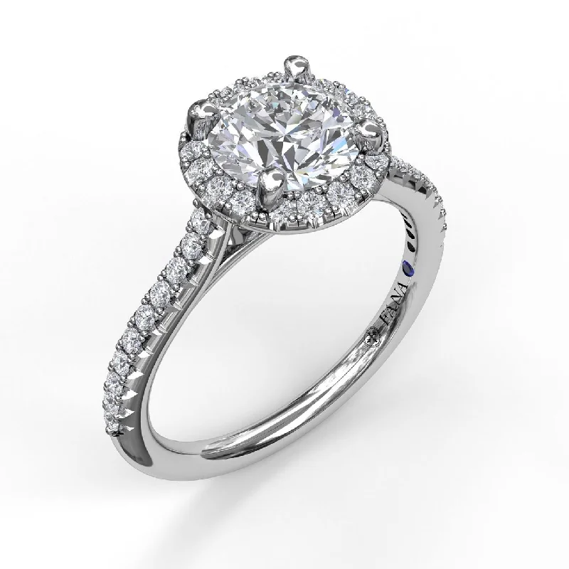 halo ladies engagement rings-Fana 14K White Gold and Diamond Classic Round Halo Engagement Ring