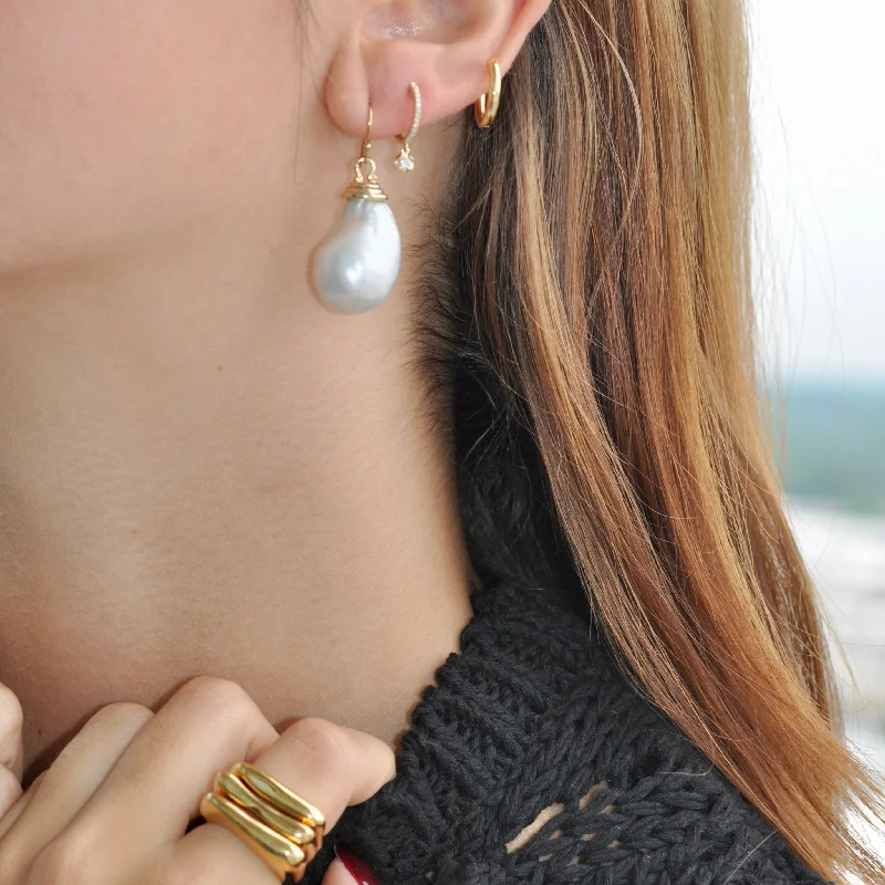 oval moonstone ladies earrings-STEVIE PEARL DROP EARRINGS