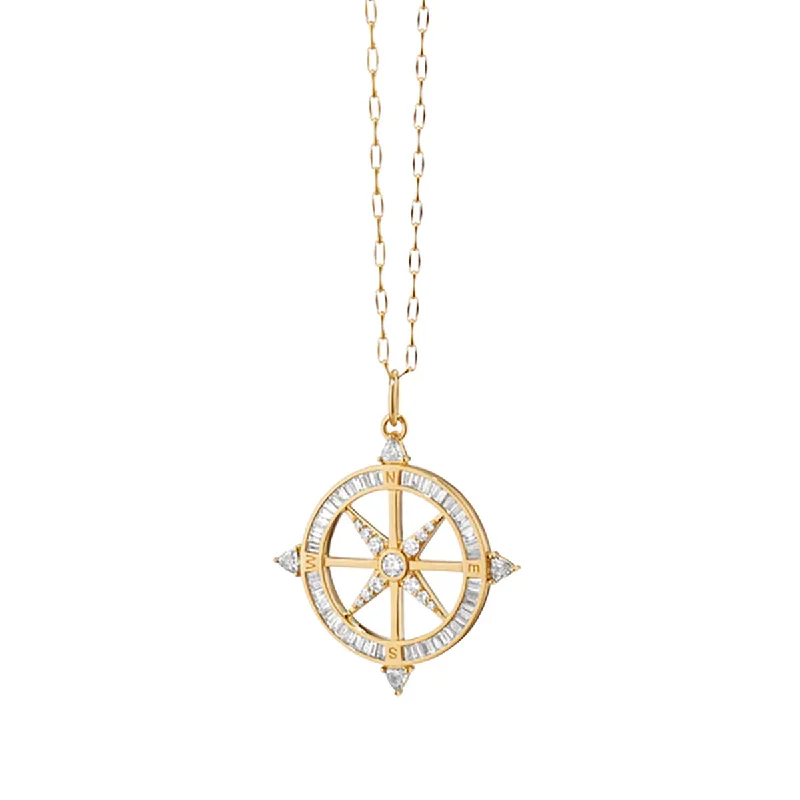 shell pearl ladies necklace-Adventure Diamond Compass Necklace