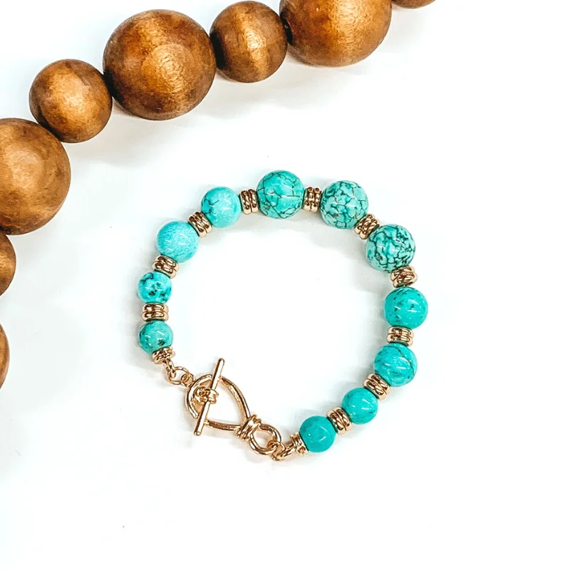 sterling silver charm ladies bracelets & bangles-Beaded Bracelet with a Gold Frozen Clasp in Turquoise