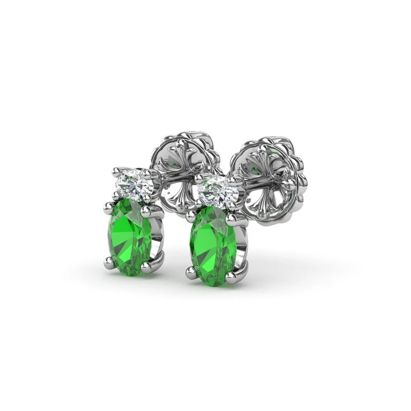 classic solitaire ladies earrings-Oval Emerald and Diamond Stud Earrings ER1852E