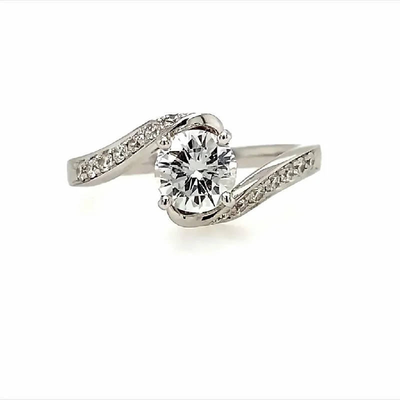 heirloom style ladies engagement rings-14K White Gold 0.81Ct Round Diamond Bypass Engagement Ring