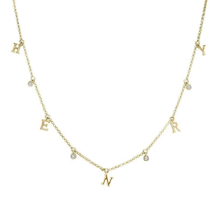 dainty chain ladies necklace-Dangle Initial & Diamond Bezel Necklace