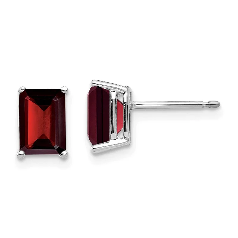 onyx stone ladies earrings-14k White Gold 7x5mm Emerald Cut Garnet Earrings