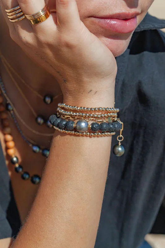 charm ladies bracelets & bangles-Black Lava and Tahitian Pearl Bracelet - Roselani