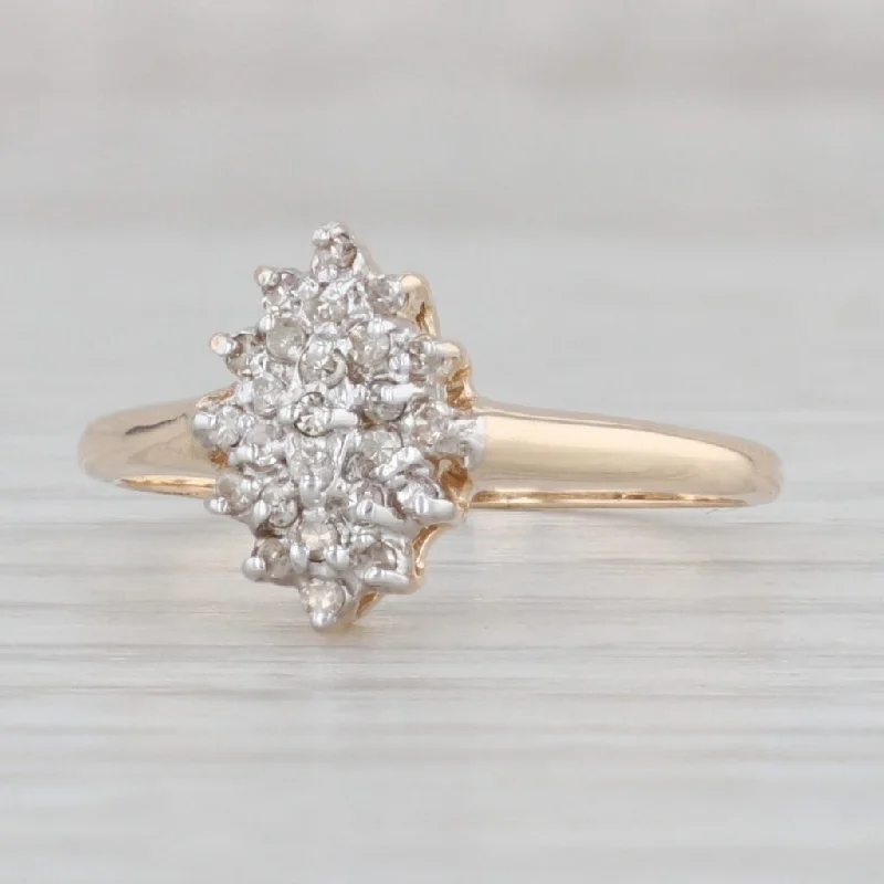 brushed metal ladies engagement rings-0.12ctw Diamond Cluster Engagement Ring 10k Yellow Gold Size 7