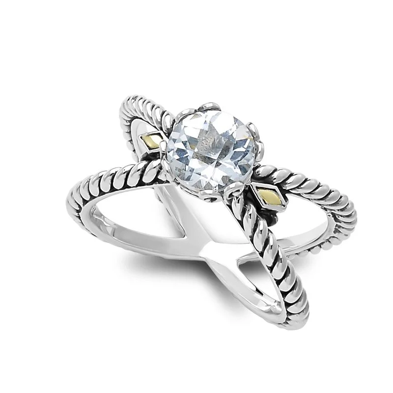 classic solitaire ladies ring-Glow "X" Ring- White Topaz