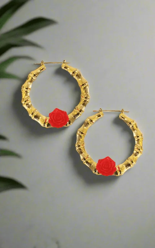 timeless elegance ladies earrings-Rose Bamboo Hoop Earrings