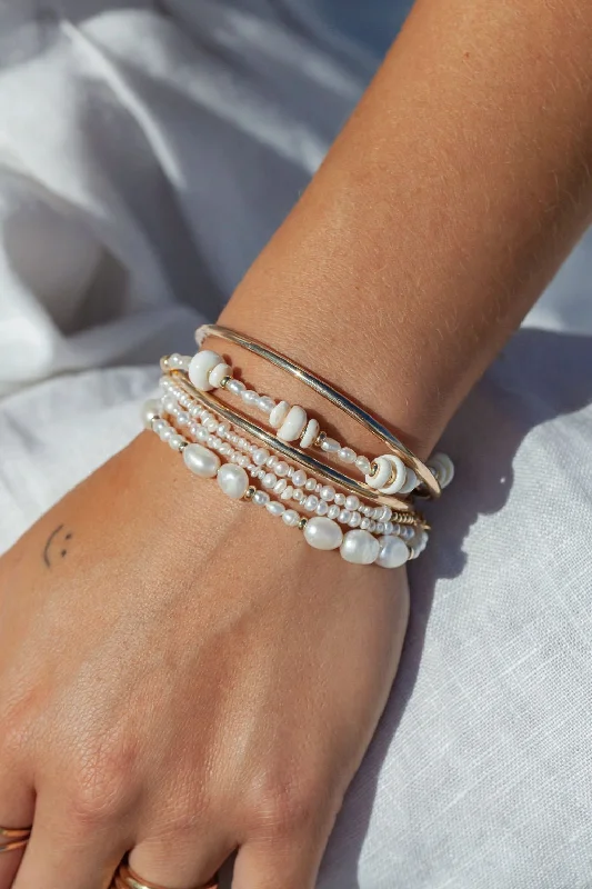 elegant evening ladies bracelets & bangles-Gold and White Pearl Bead Bracelet - Hiwahiwa