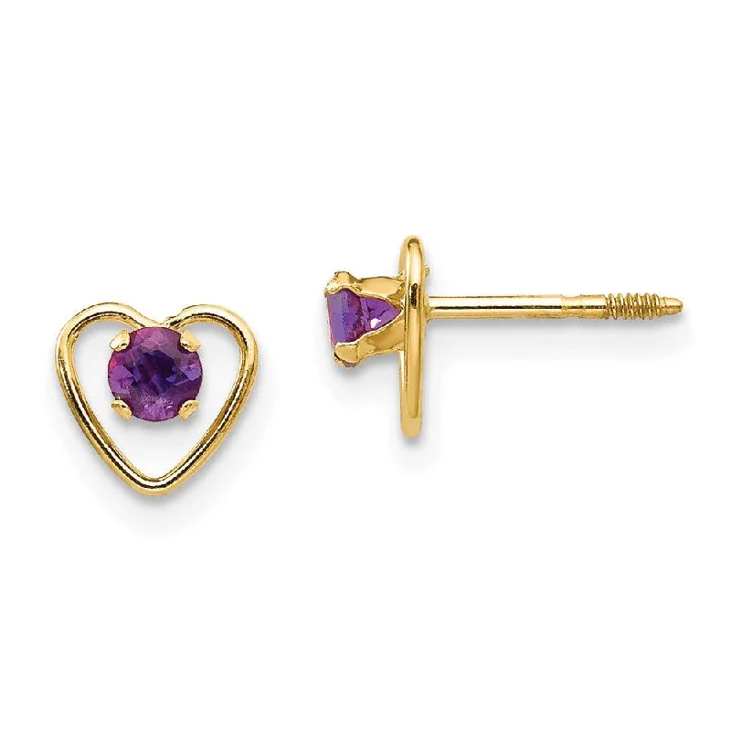 unique statement ladies earrings-Madi K Kid's 14k  3mm Amethyst Birthstone Heart Earrings