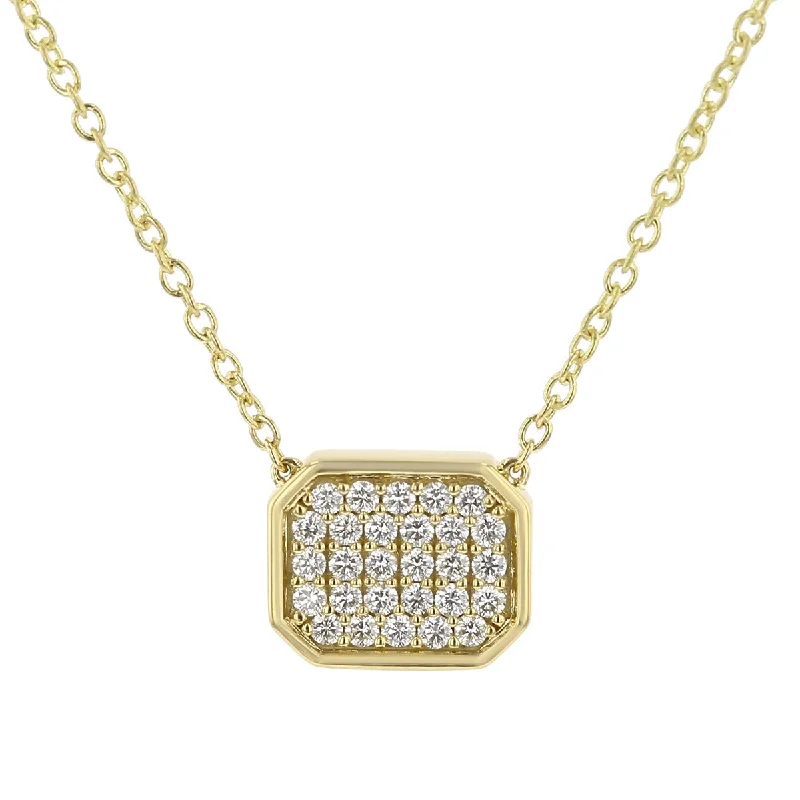 everyday wear ladies necklace-Emerald Shape Pave Pendant Necklace