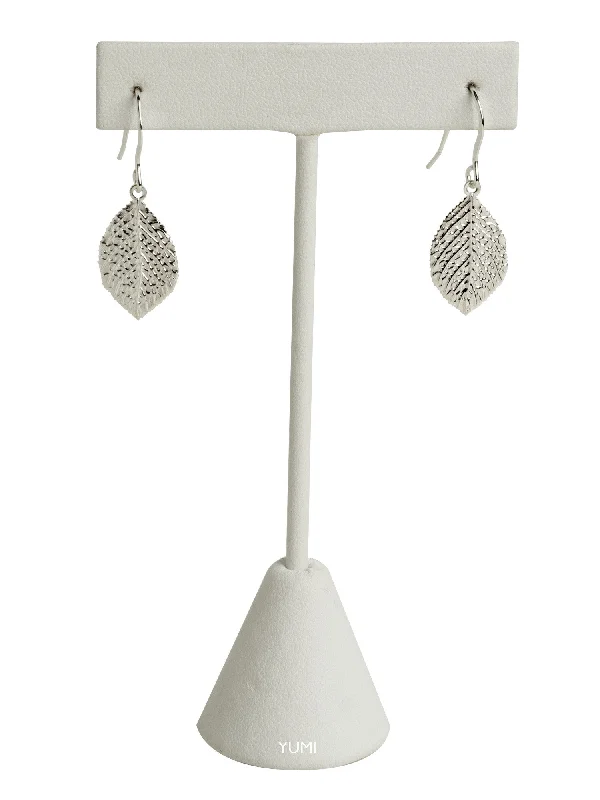 trendy fashion ladies earrings-Mint Leaf Silver Earrings