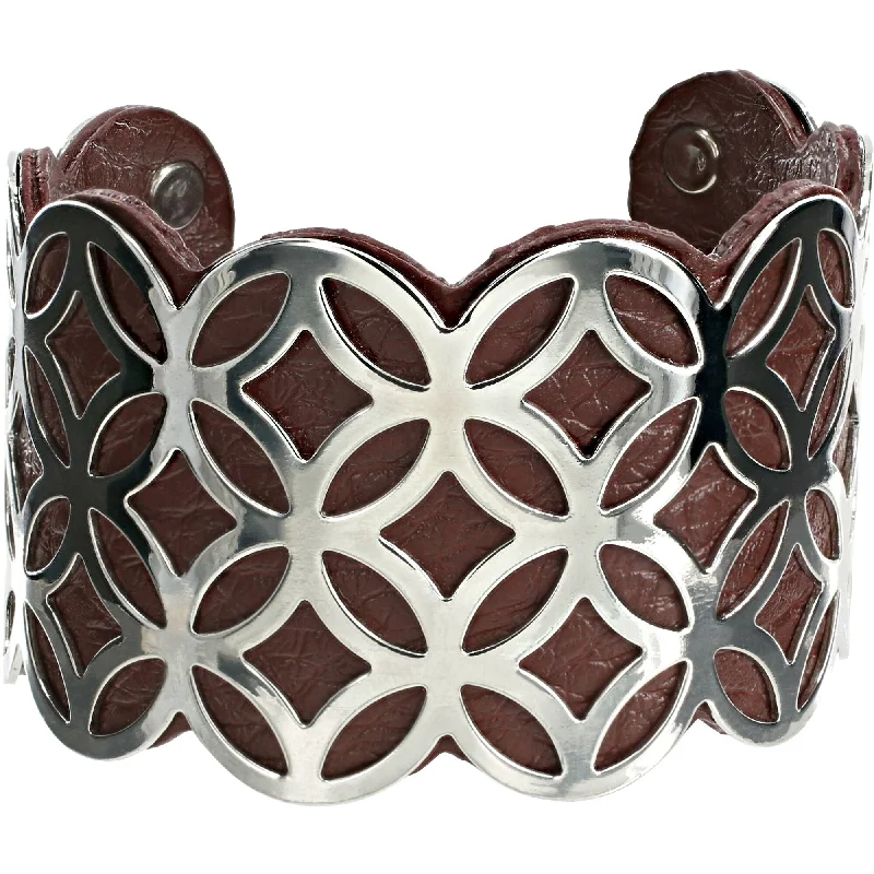 high-end gemstone ladies bracelets & bangles-Silver & Chocolate 1.75" Geometric Cuff Bracelet