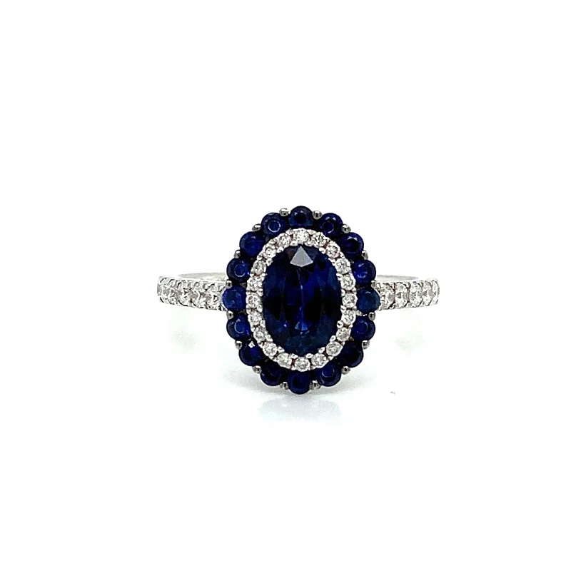 stacking bridal ladies engagement rings-Oval Sapphire Flower Engagement Ring