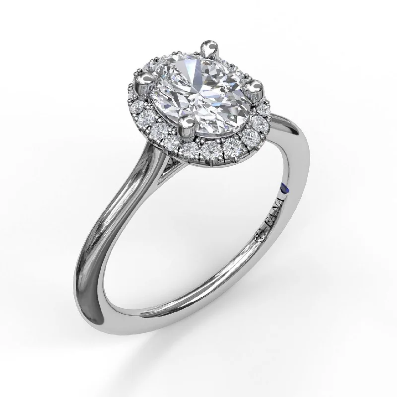 elegant ladies engagement rings-Fana 14K White Gold and Diamond Oval Halo Engagement Ring