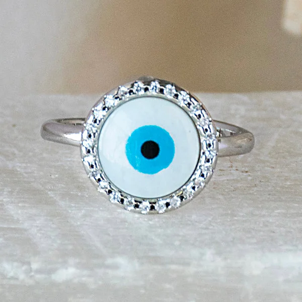 retro style ladies ring-Round Studded Evil Eye Ring