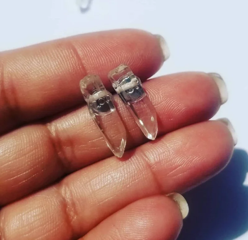 celestial-themed ladies earrings-Speak it into Existence Clear Quartz Post Earrings