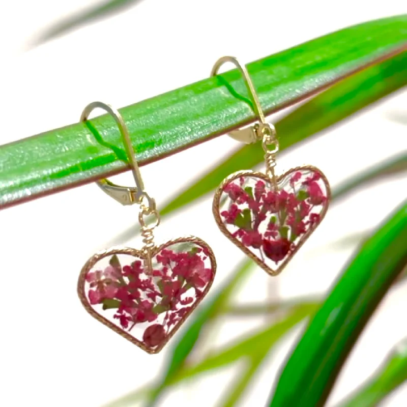 personalized name ladies earrings-Red Botanical Heart Earrings - BG 211