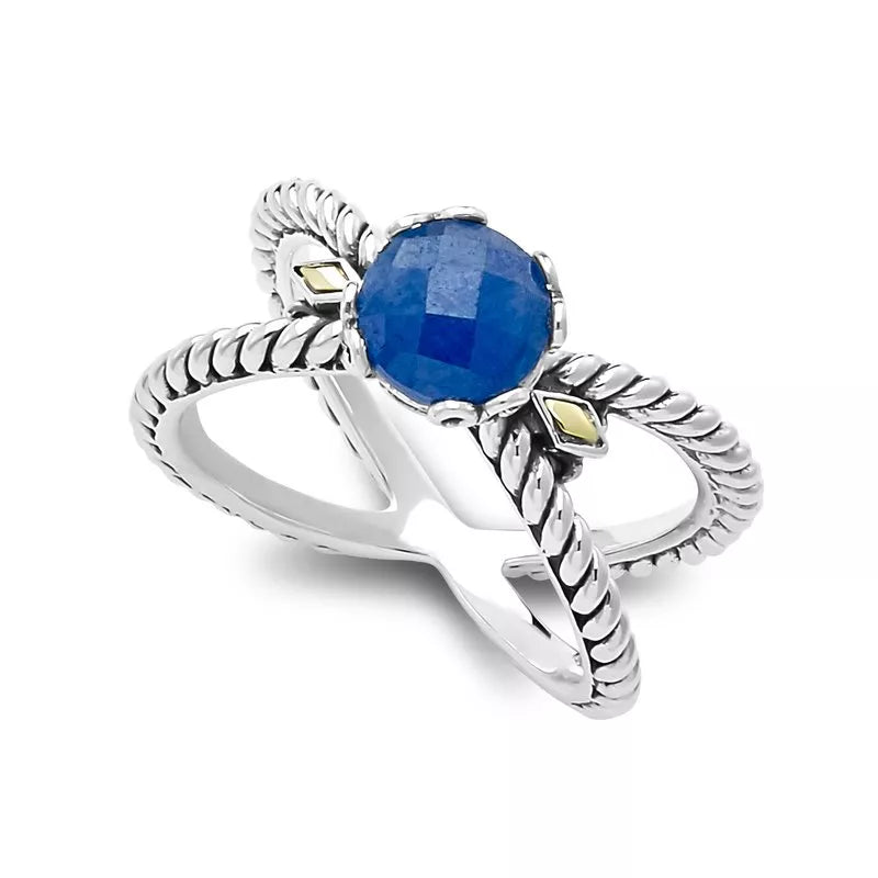 heart-shaped ladies ring-Glow "X" Ring- Blue Sapphire