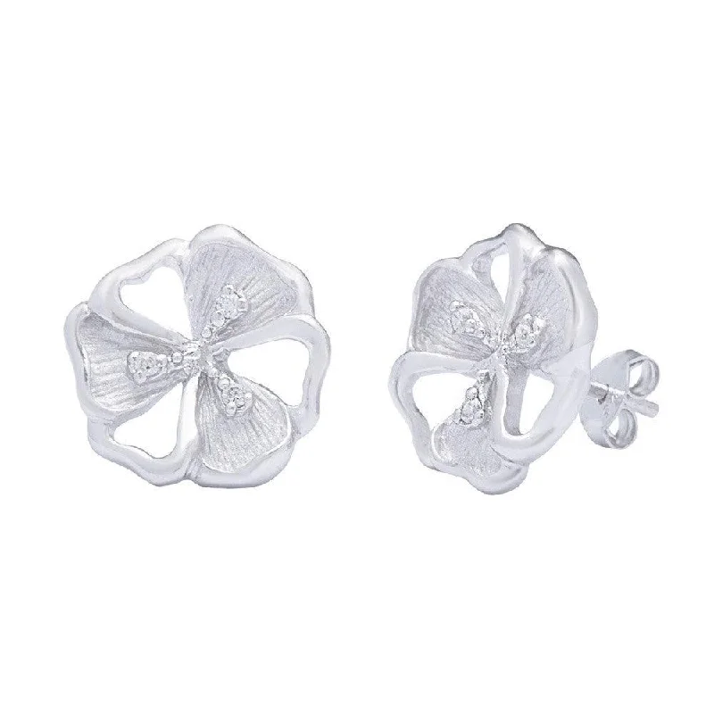 drop ladies earrings-Sterling Silver Petunia Shaped Diamond Earrings