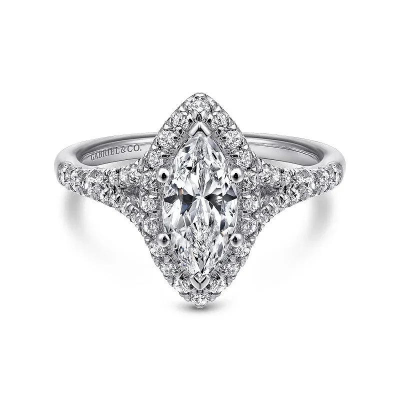 pear-shaped ladies engagement rings-Verbena - 14K White Gold Marquise Halo Diamond Engagement Ring (Setting Only)