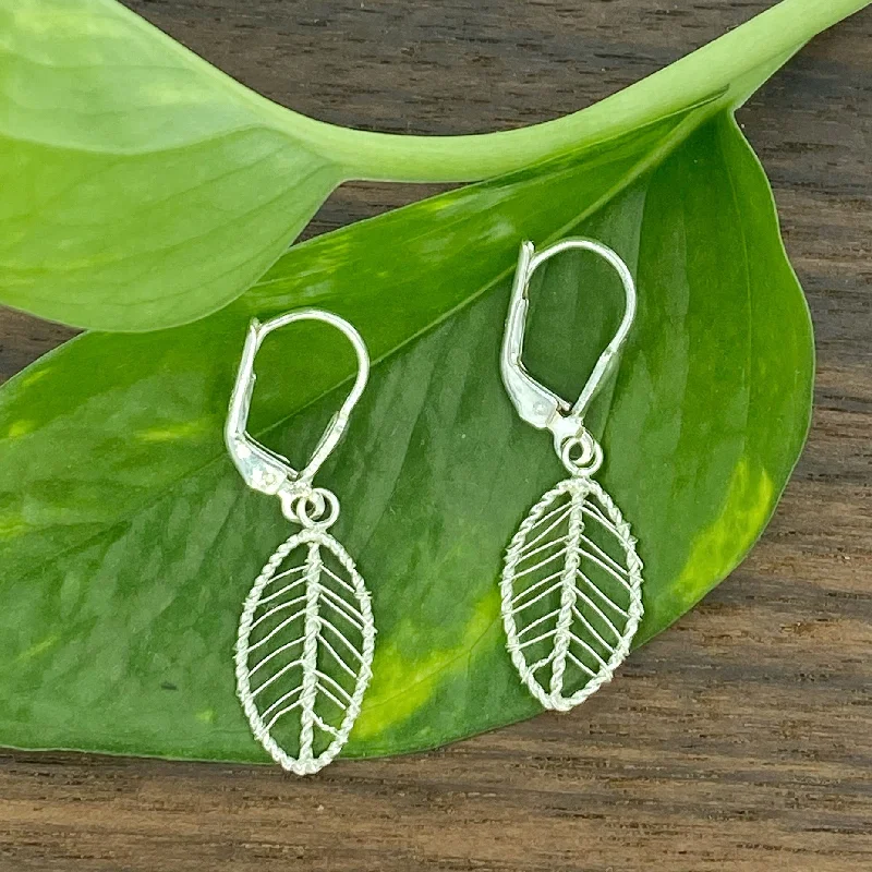 astrology sign ladies earrings-Leaf Wire Earrings