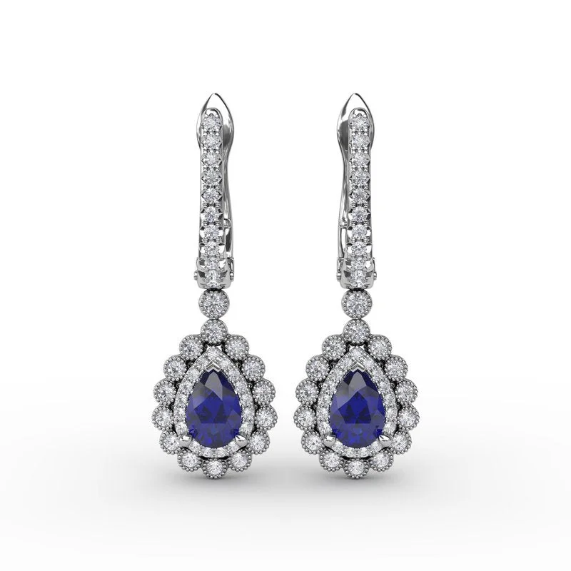 opal ladies earrings-Pear-Shaped Sapphire and Diamond Earrings ER1767S