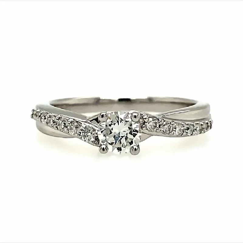 radiant-cut ladies engagement rings-18K White Gold 0.33Ct Round Diamond Twist Engagement Ring