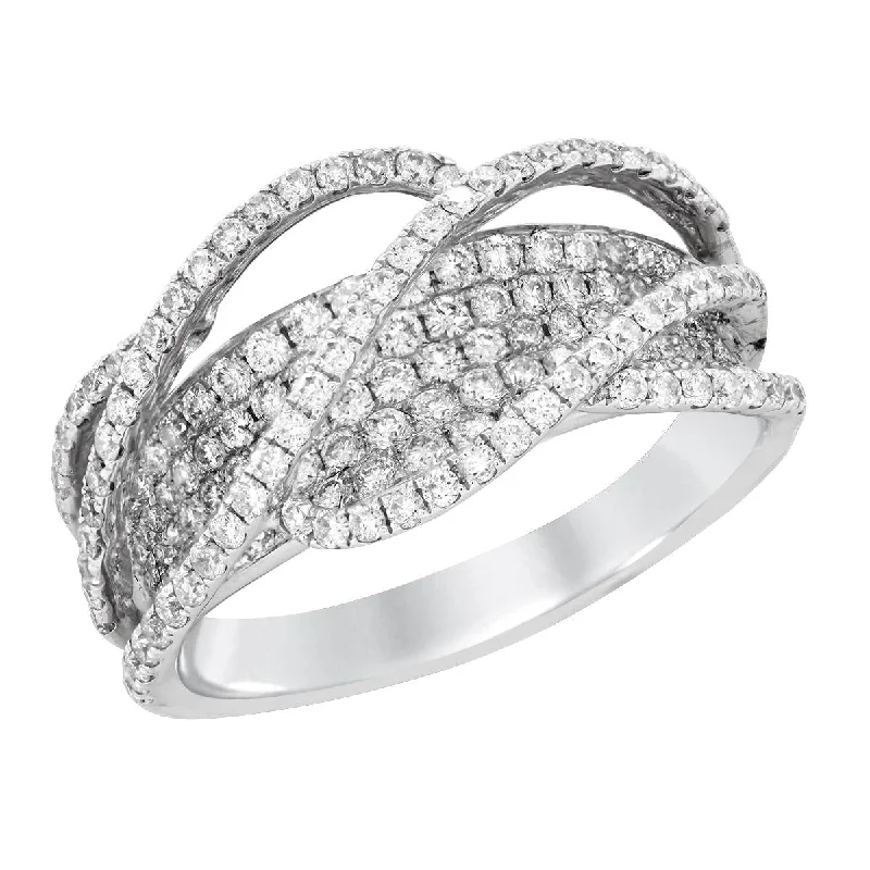 infinity symbol ladies ring-WHITE GOLD RING WITH ELEVATED ROWS OF DIAMONDS, 1.28 CT TW