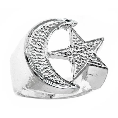 adjustable ladies ring-Better Jewelry Men's .925 Sterling Silver Muslim / Islamic Crescent Moon & Star Ring