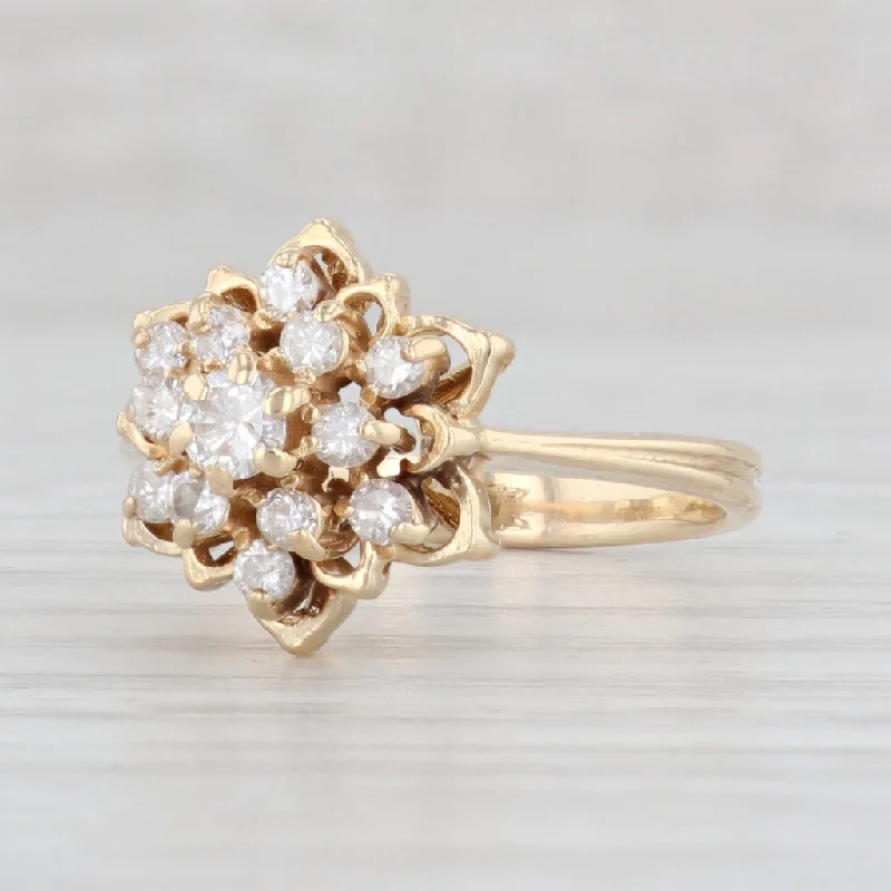 solitaire ladies engagement rings-0.47ctw Diamond Cluster Flower Ring 14k Yellow Gold Size 6.75 Engagement