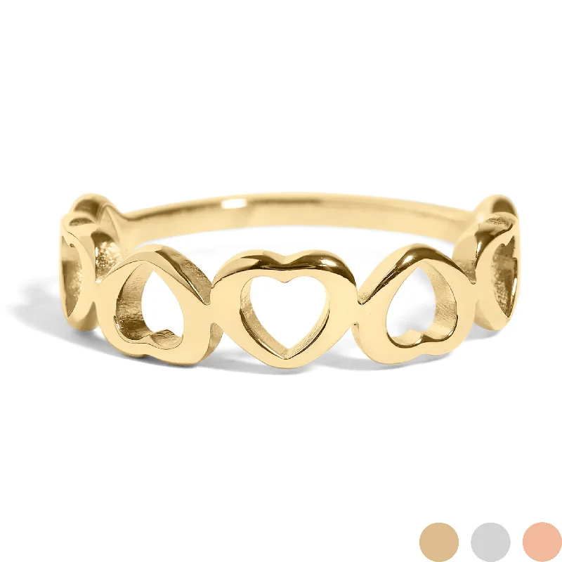 promise ladies ring-18K Gold PVD Stainless Steel Alternating Heart Stacking Ring / CSR0010